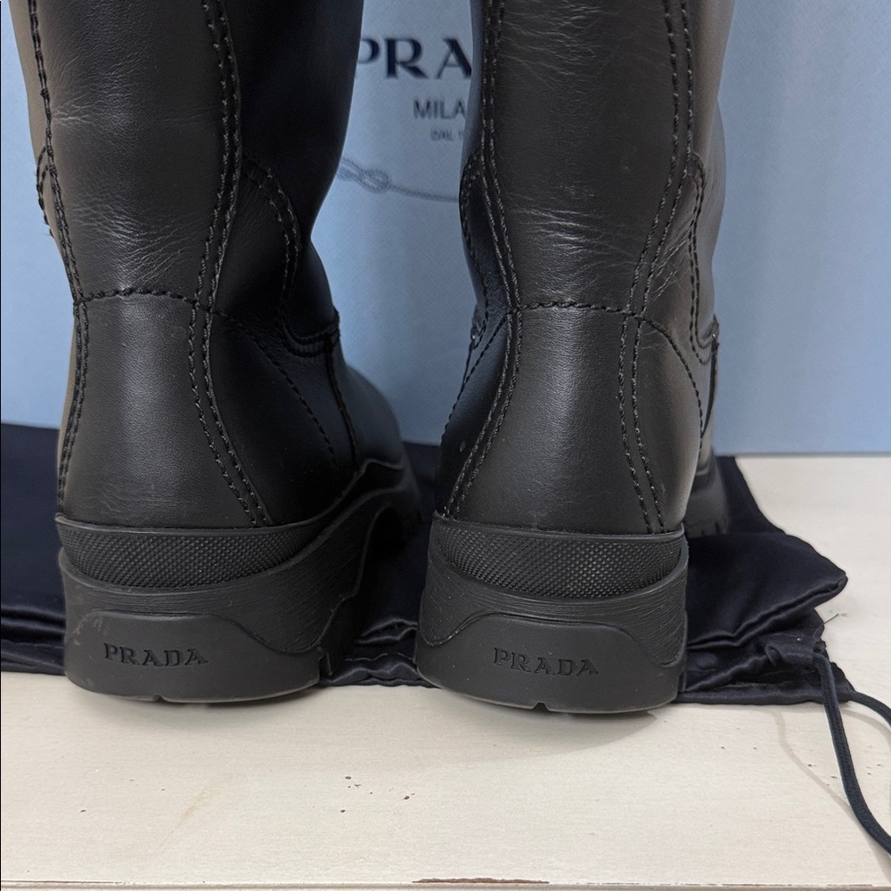 Prada Black Leather Knee-High Boots - Picture 4 of 5